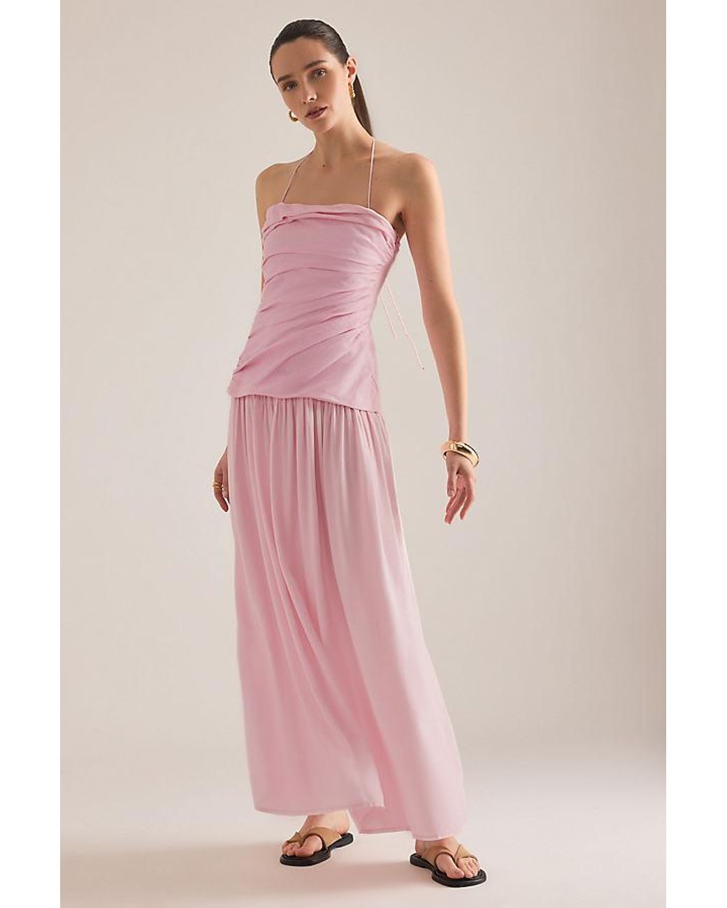 Faithfull The Brand Pink Notte Ruched Drop-Waist Maxi Dress