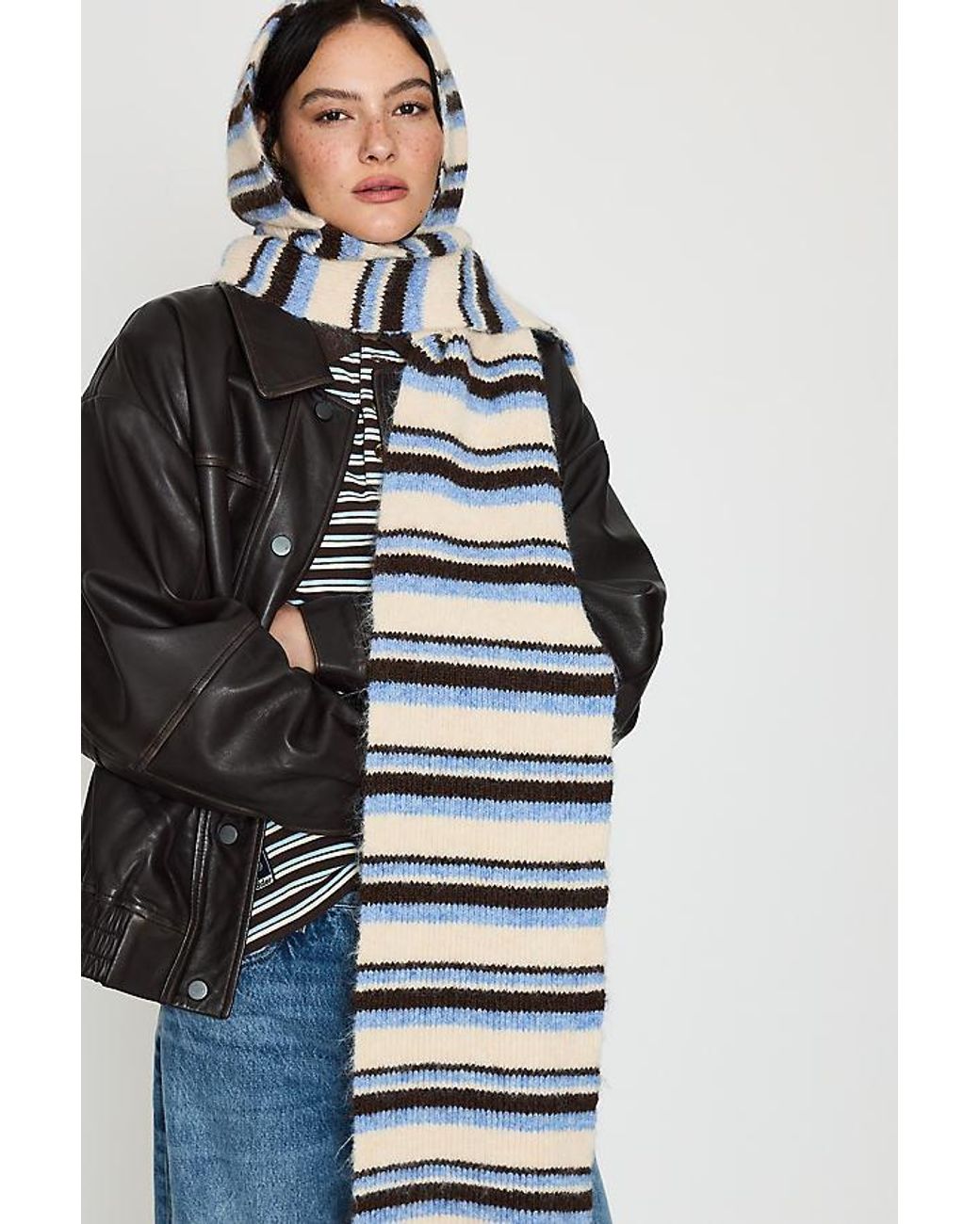 By Anthropologie Blue Striped Hooded Scarf