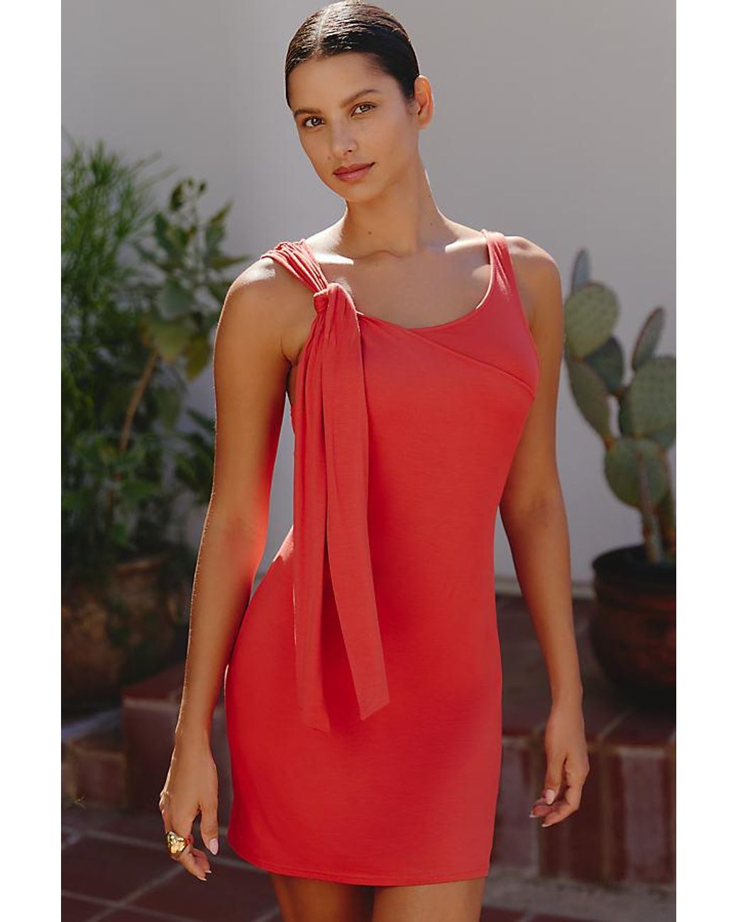 Celandine Red Jersey Draped Mini Dress