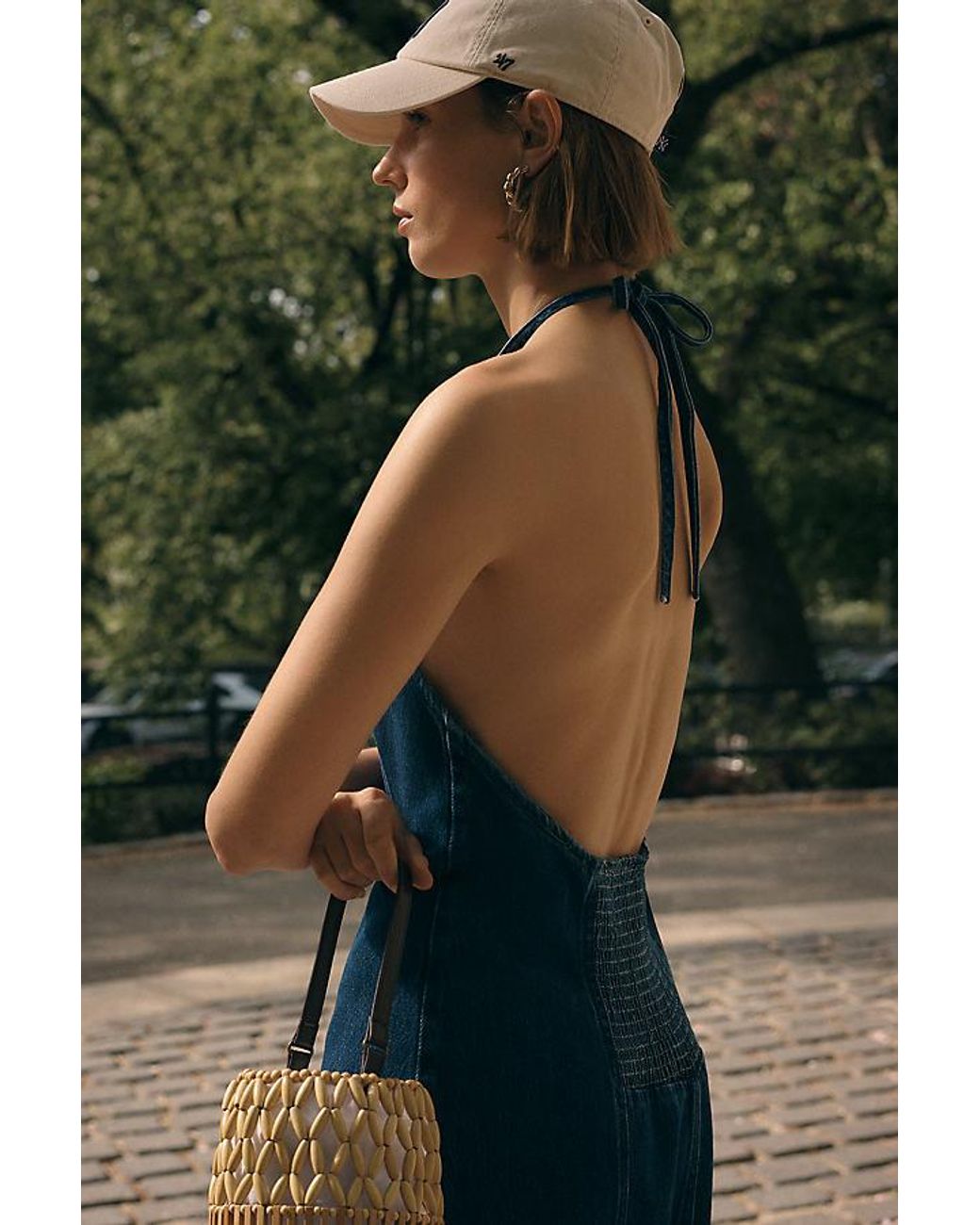 Pilcro Blue Denim Halter Hanky Hem Midi Dress
