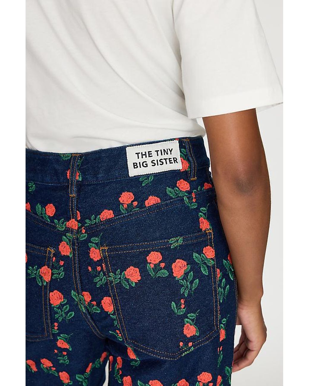 The Tiny Big Sister Blue Floral Embroidered Wide-Leg Jeans
