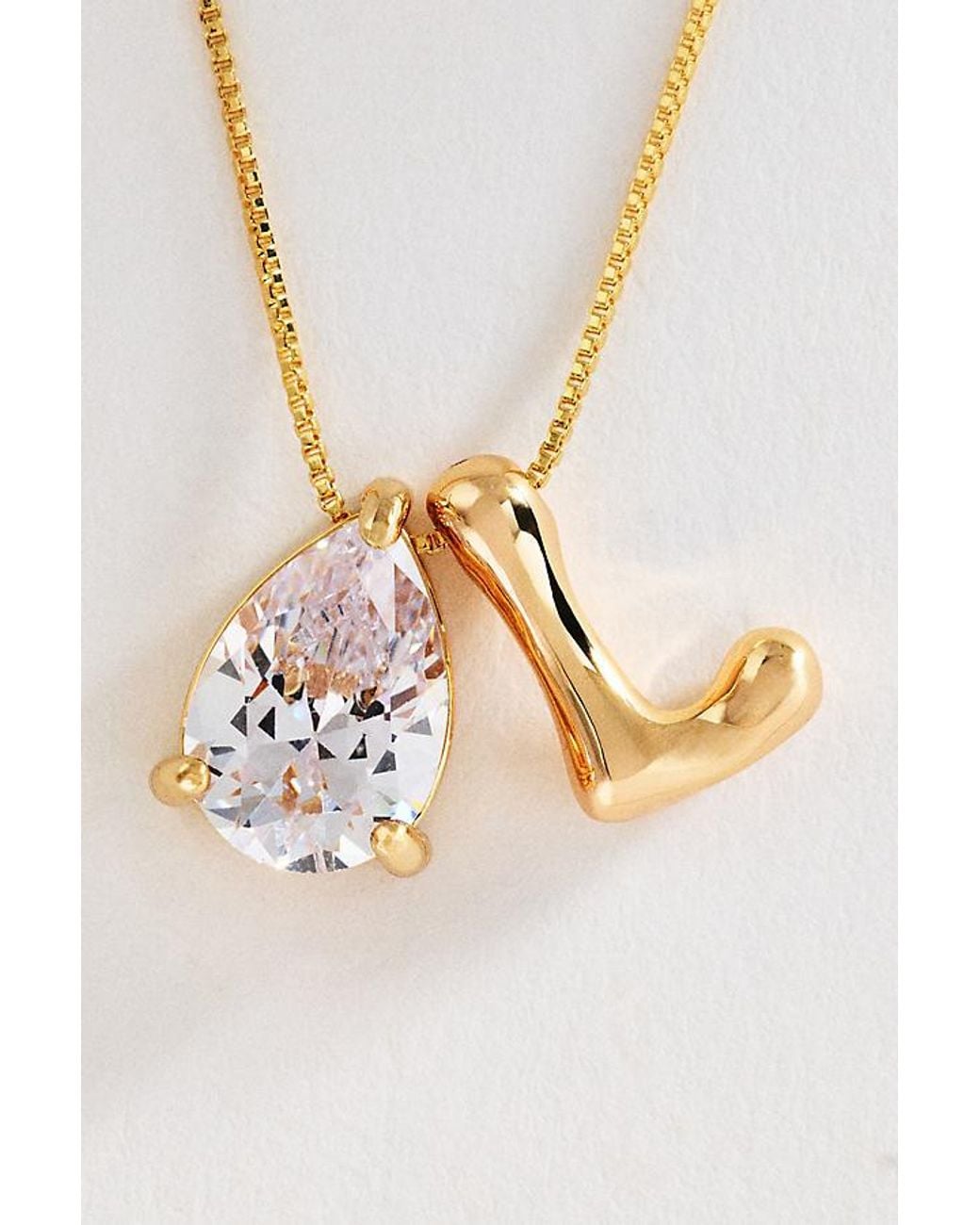 By Anthropologie Metallic Bubble Initial & Pear-Cut Stone Necklace