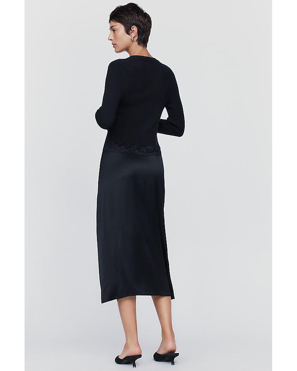 By Anthropologie Black Twofer Cardigan Midi Dress