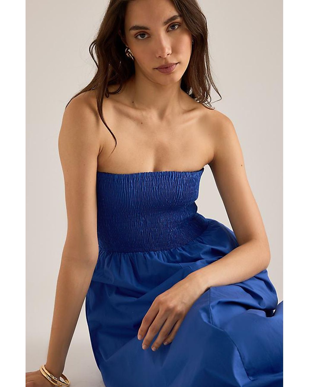 Faithfull The Brand Blue Lunaire Bandeau Bubble Midi Dress
