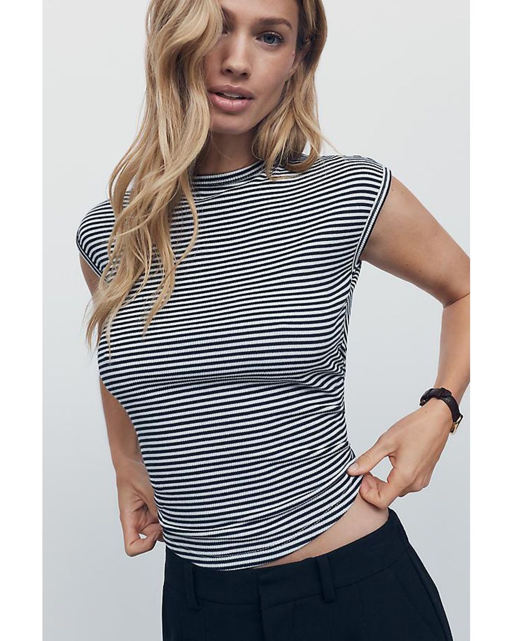 Maeve Gray The Betty Crew-Neck Baby Muscle T-Shirt By
