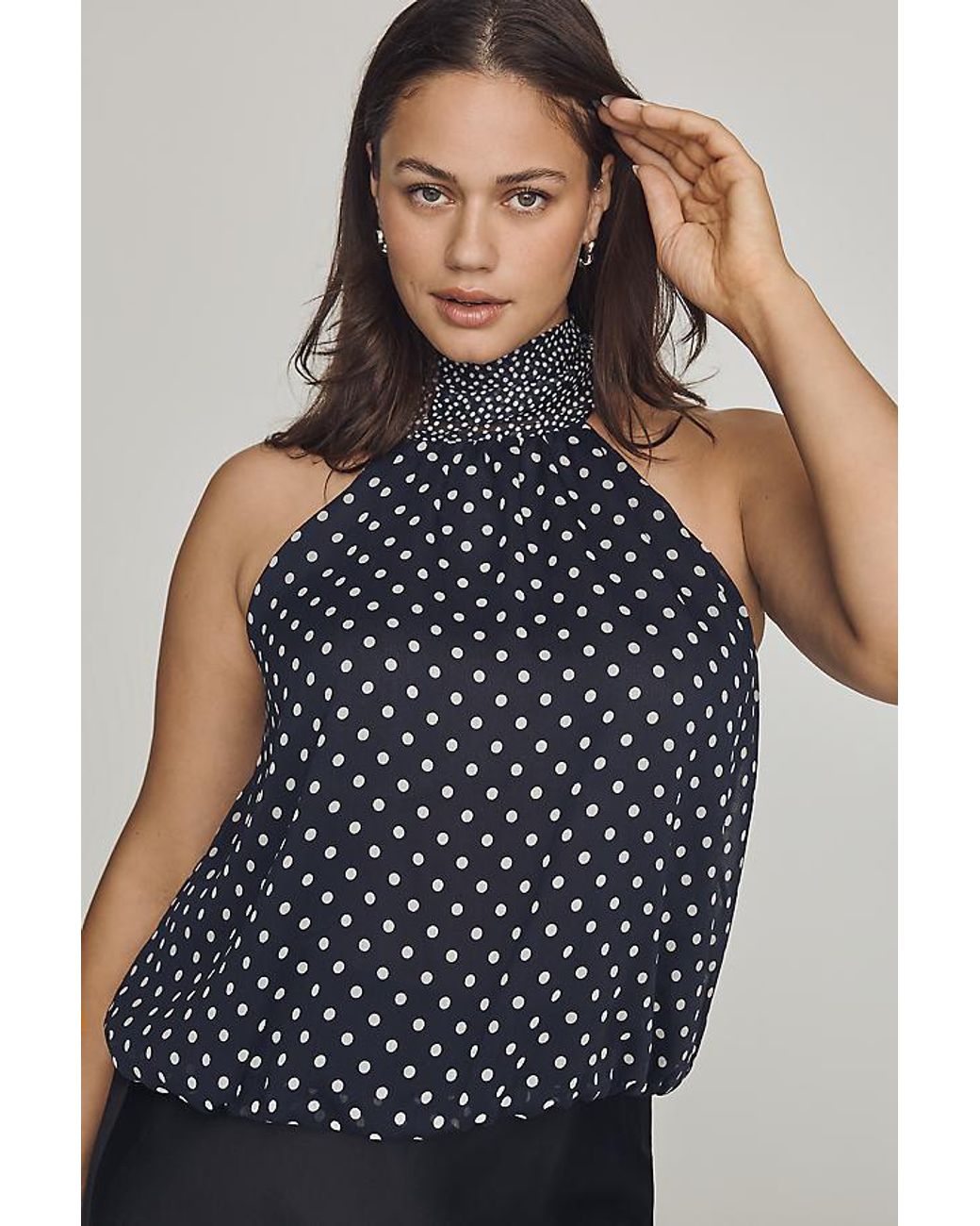 Maeve Blue Mock-Neck Bubble Top