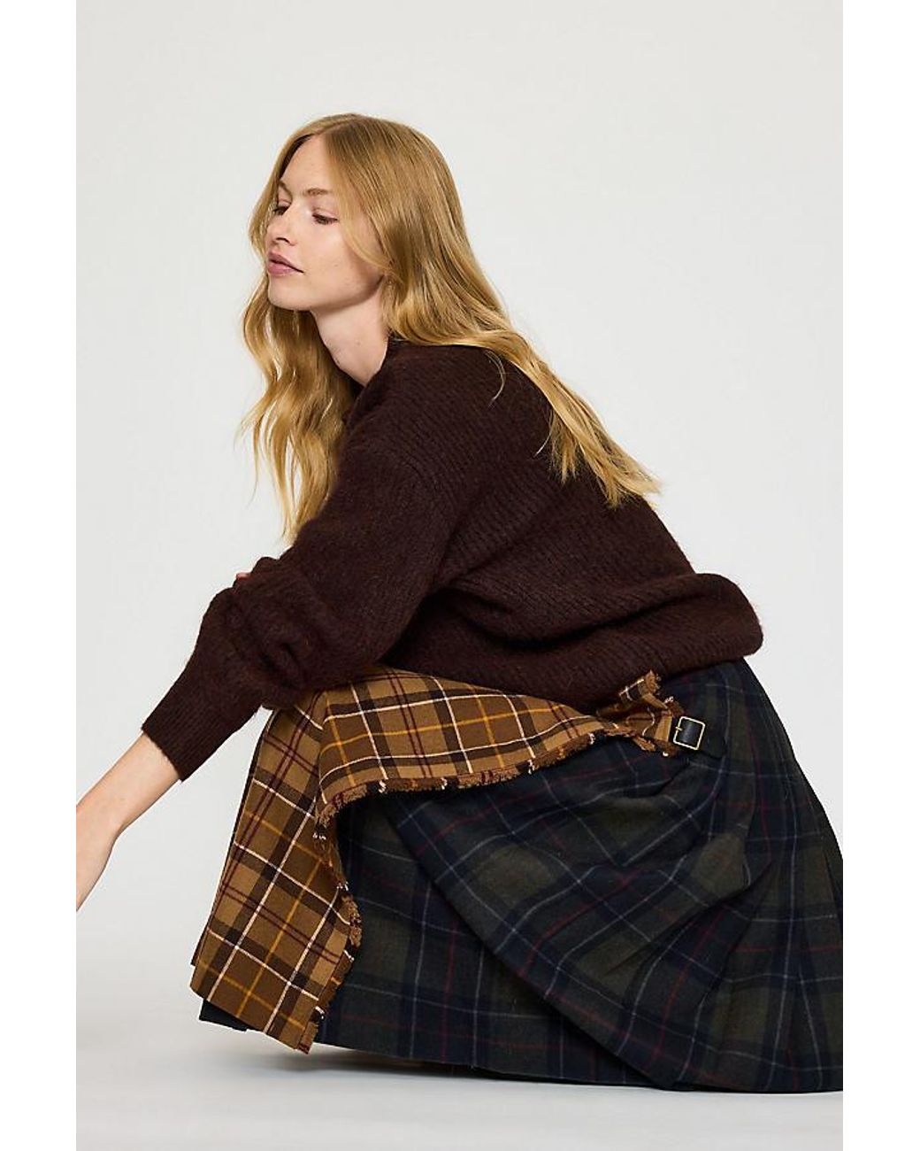 Barbour Gray Hazelwood Tartan Midi Skirt