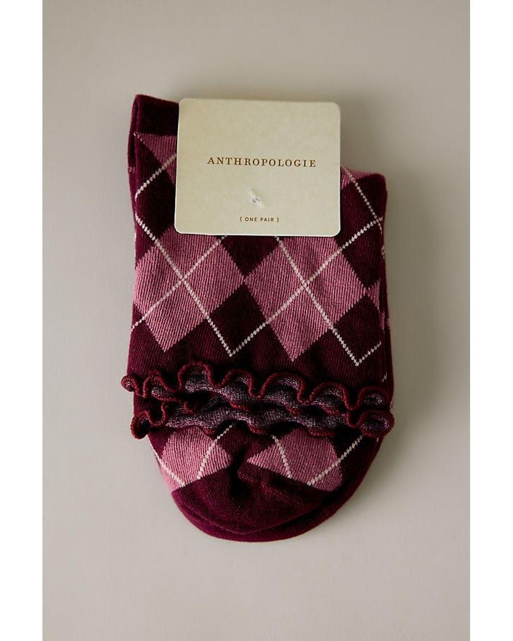 By Anthropologie Pink Argyle Ruffle Socks