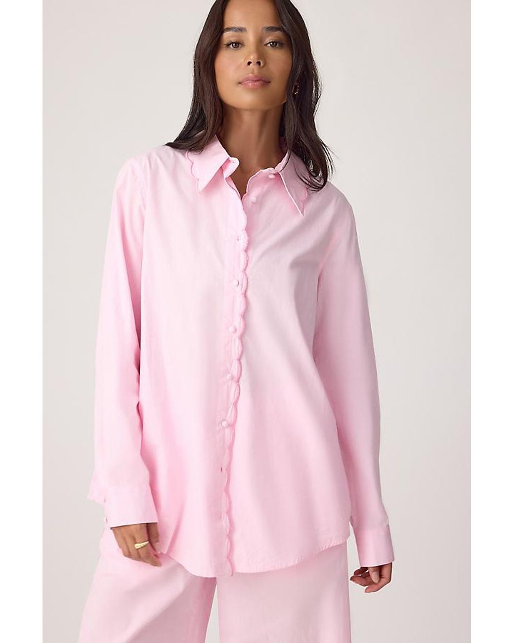 It's 9pm Pink Ariel Long Scallop Pyjama Set