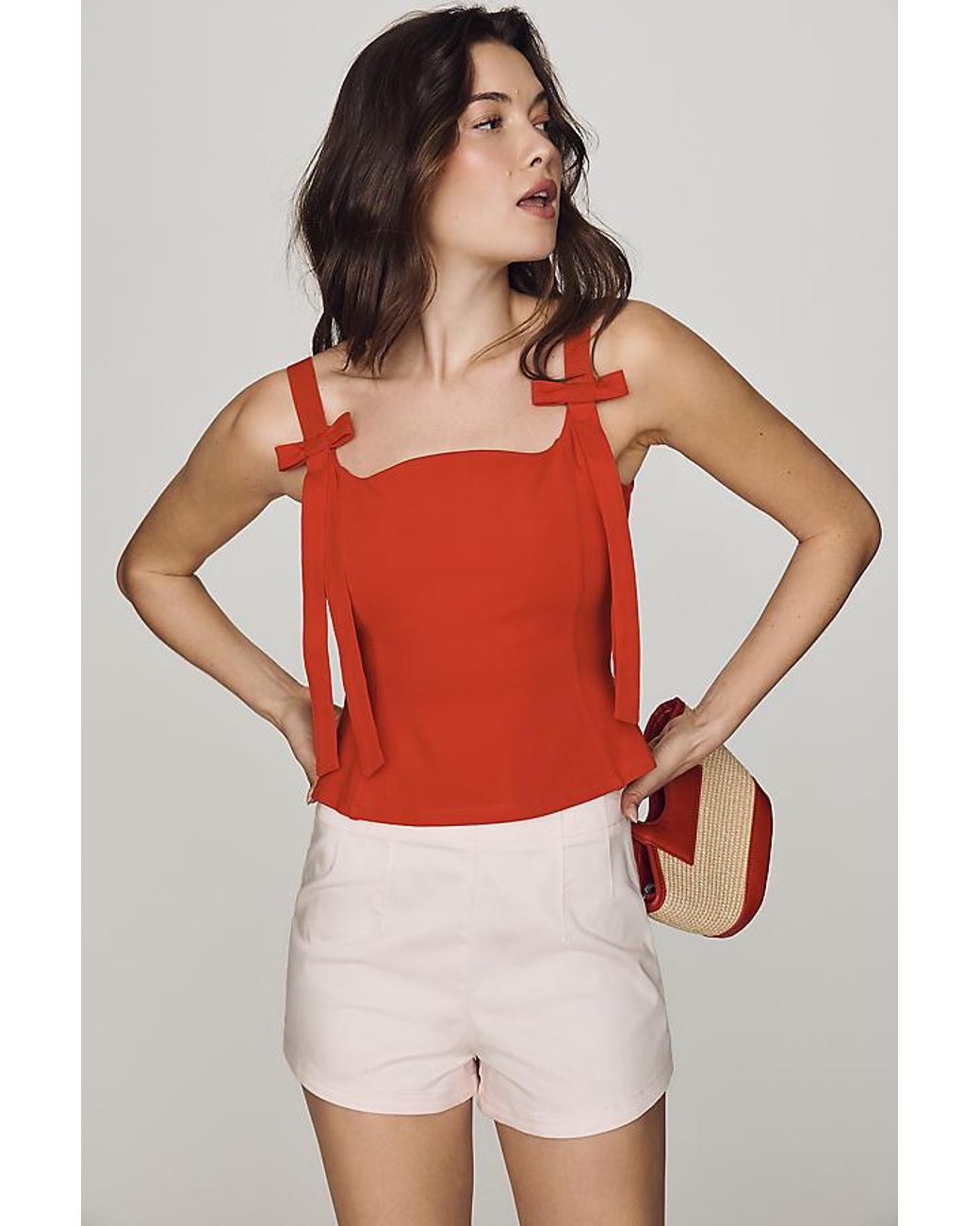 Maeve Red Bow-Strap Tank Top