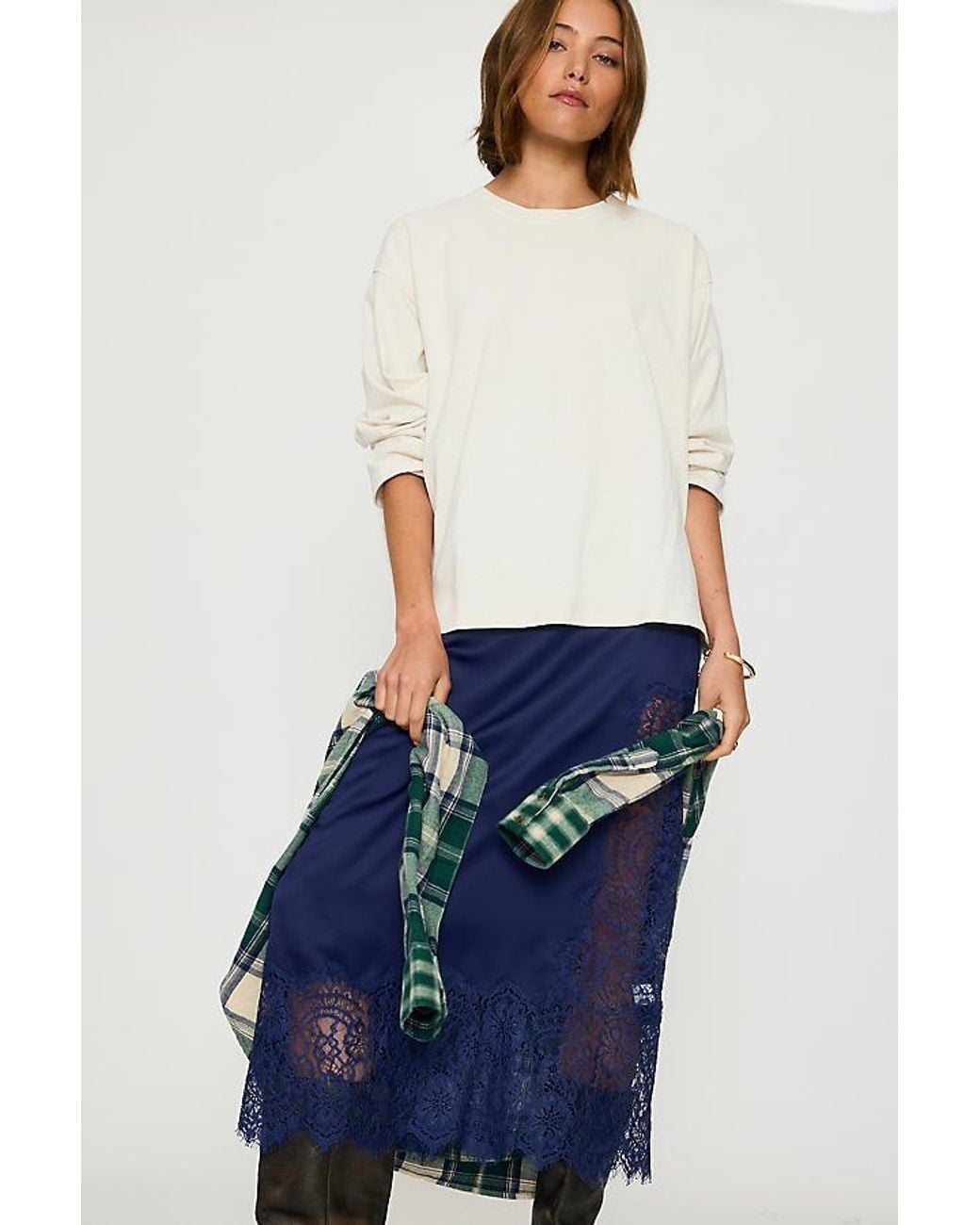 Bl-nk Blue Millie Lace-Trim Midi Skirt