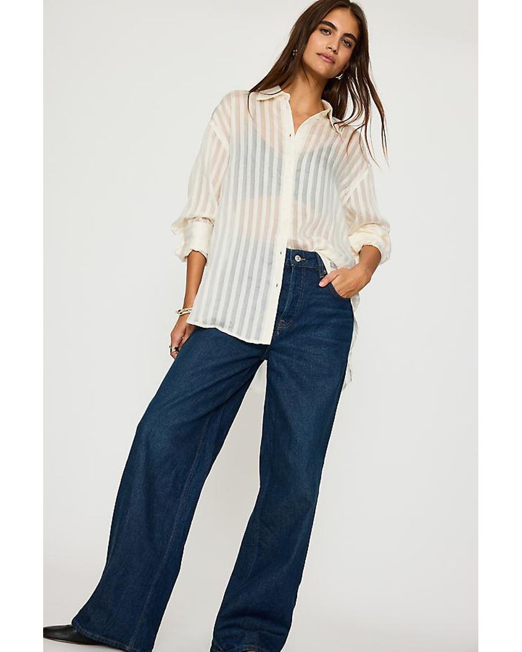 GOOD AMERICAN Blue Good Waist Palazzo Jeans