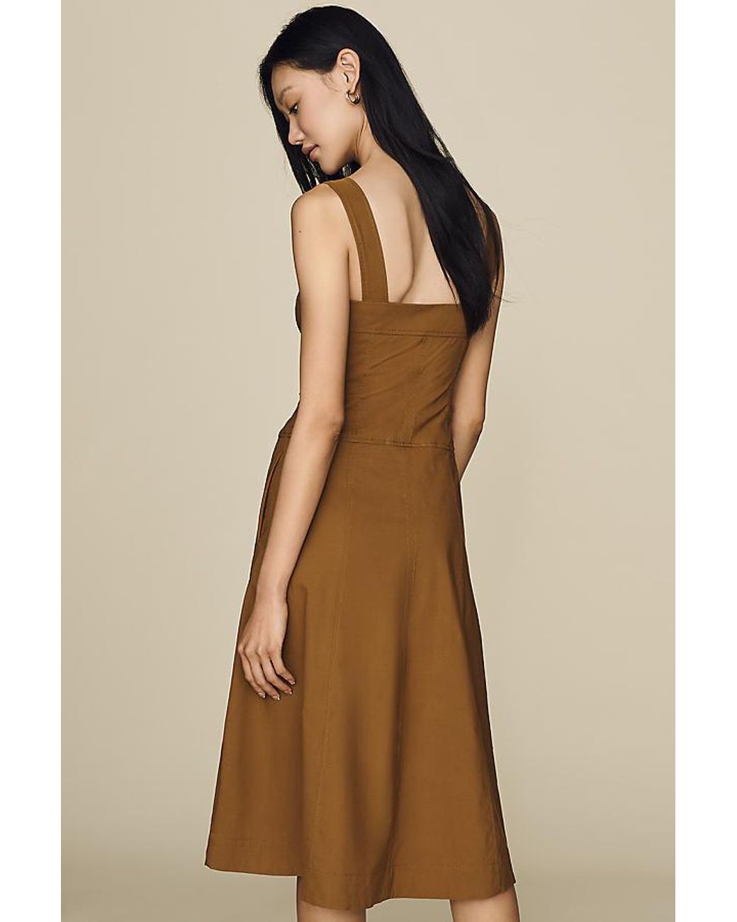 Maeve Natural Hardware A-Line Zip-Front Midi Dress