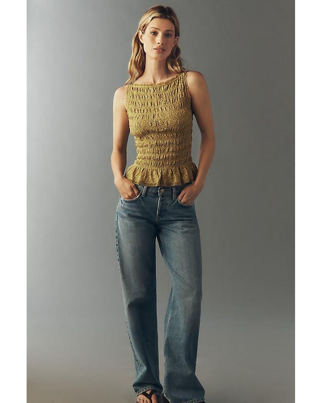 Maeve Brown Shirred Tank Top