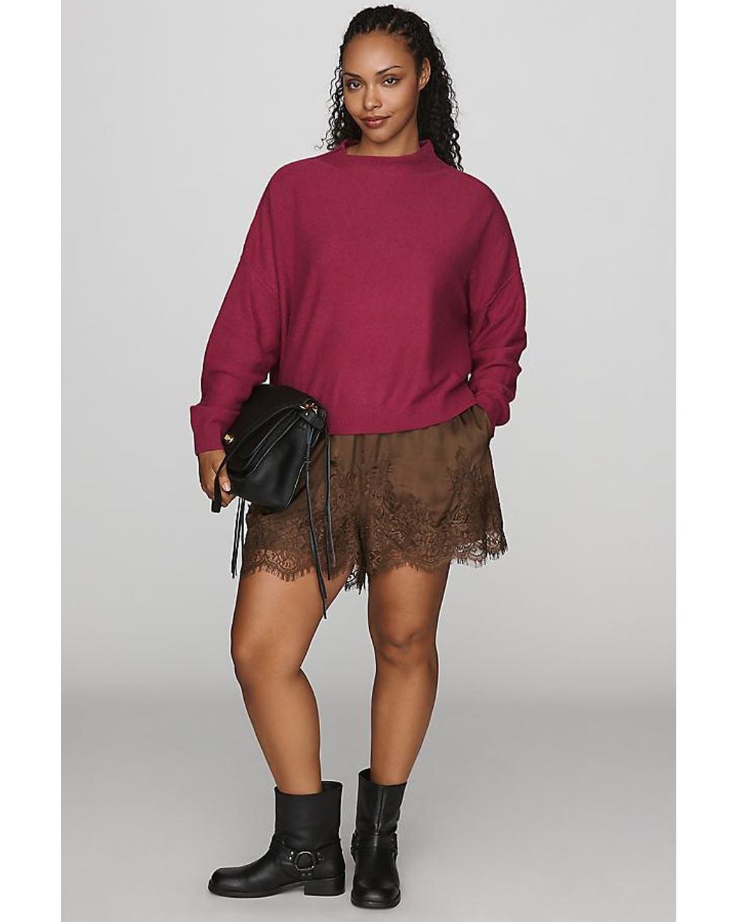 Pilcro Red Alani Cashmere Mock Neck Jumper