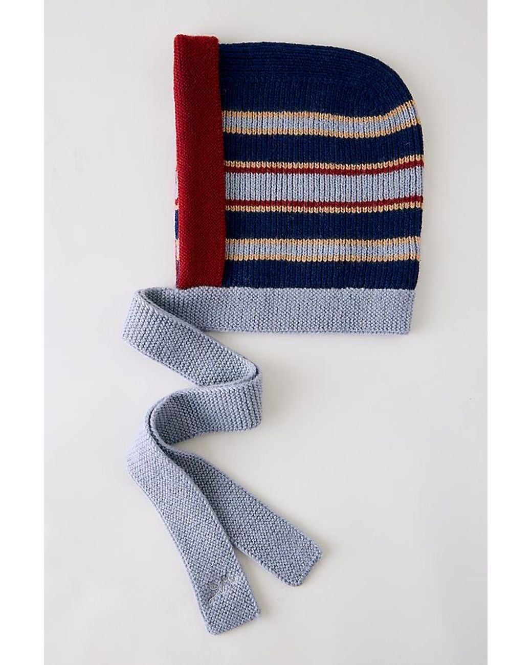 Damson Madder Blue 100% Wool Striped Bonnet