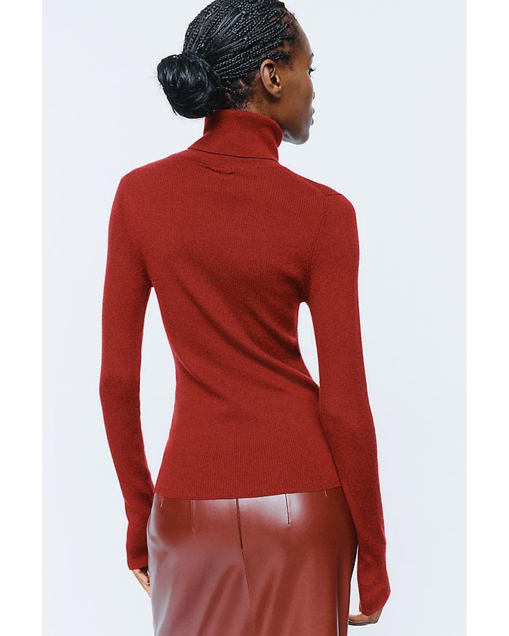 Maeve Red 100% Cashmere Ribbed Turtleneck Top
