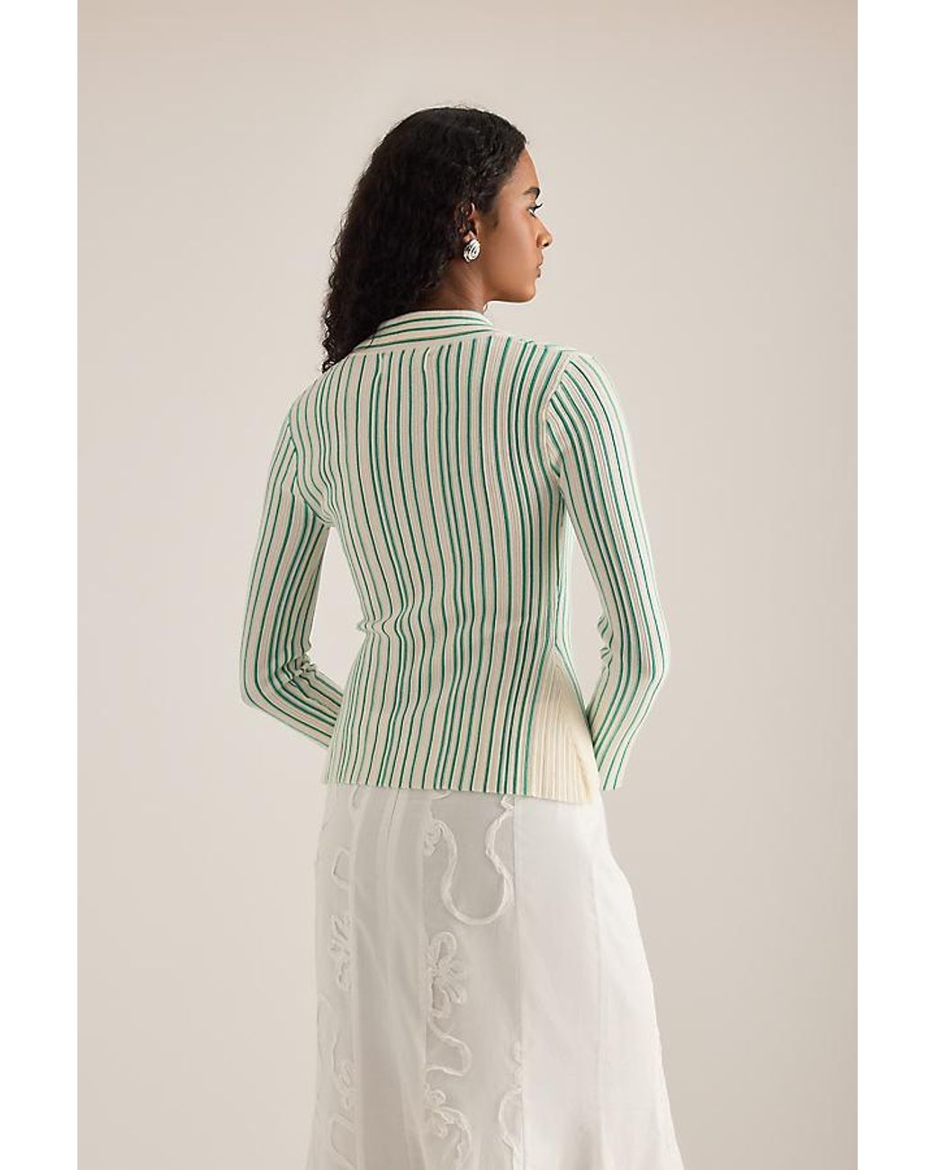 laagam Natural Giulia Stripe Collared Cardigan