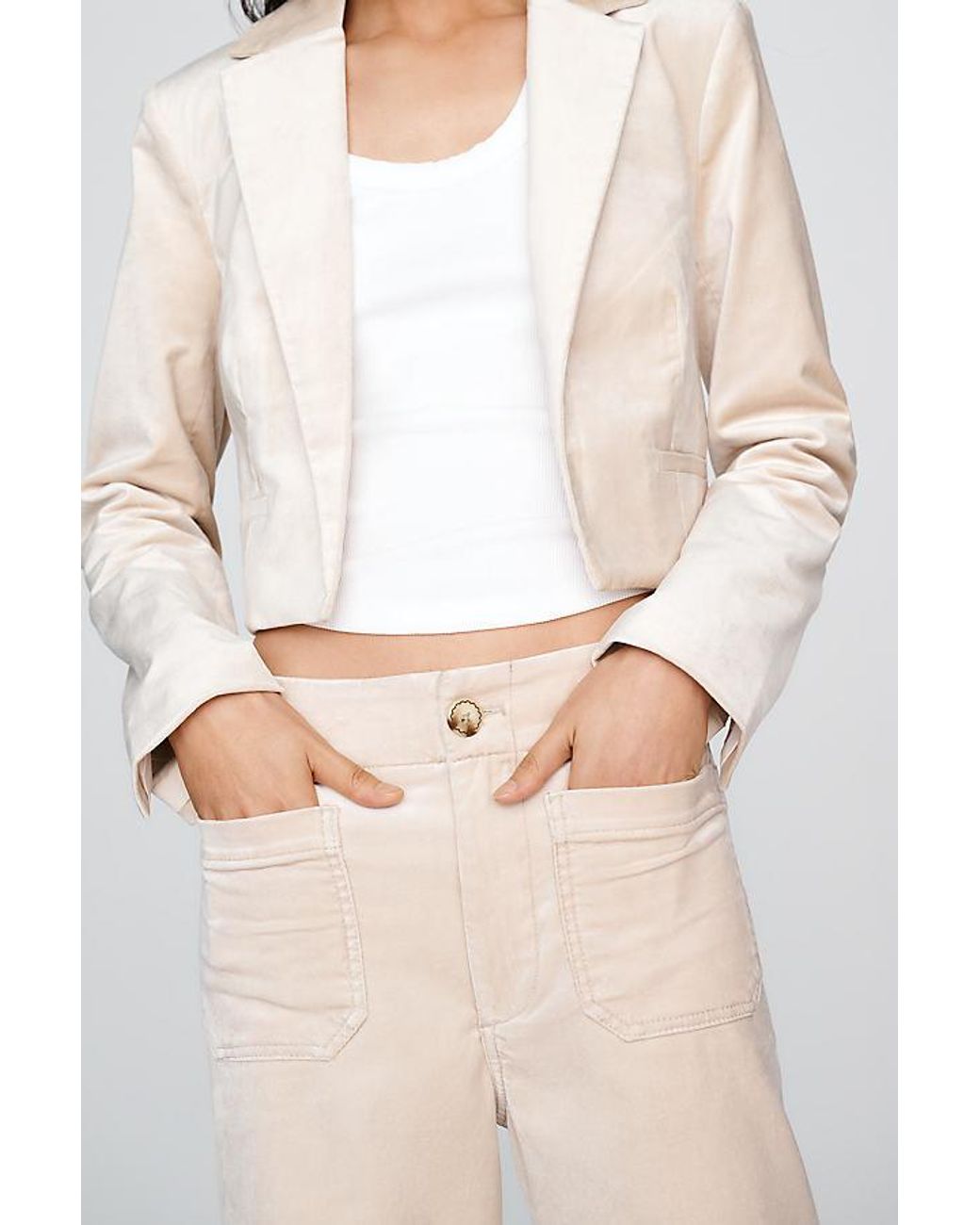 Maeve Natural The Colette Full-Length Velvet Trousers By