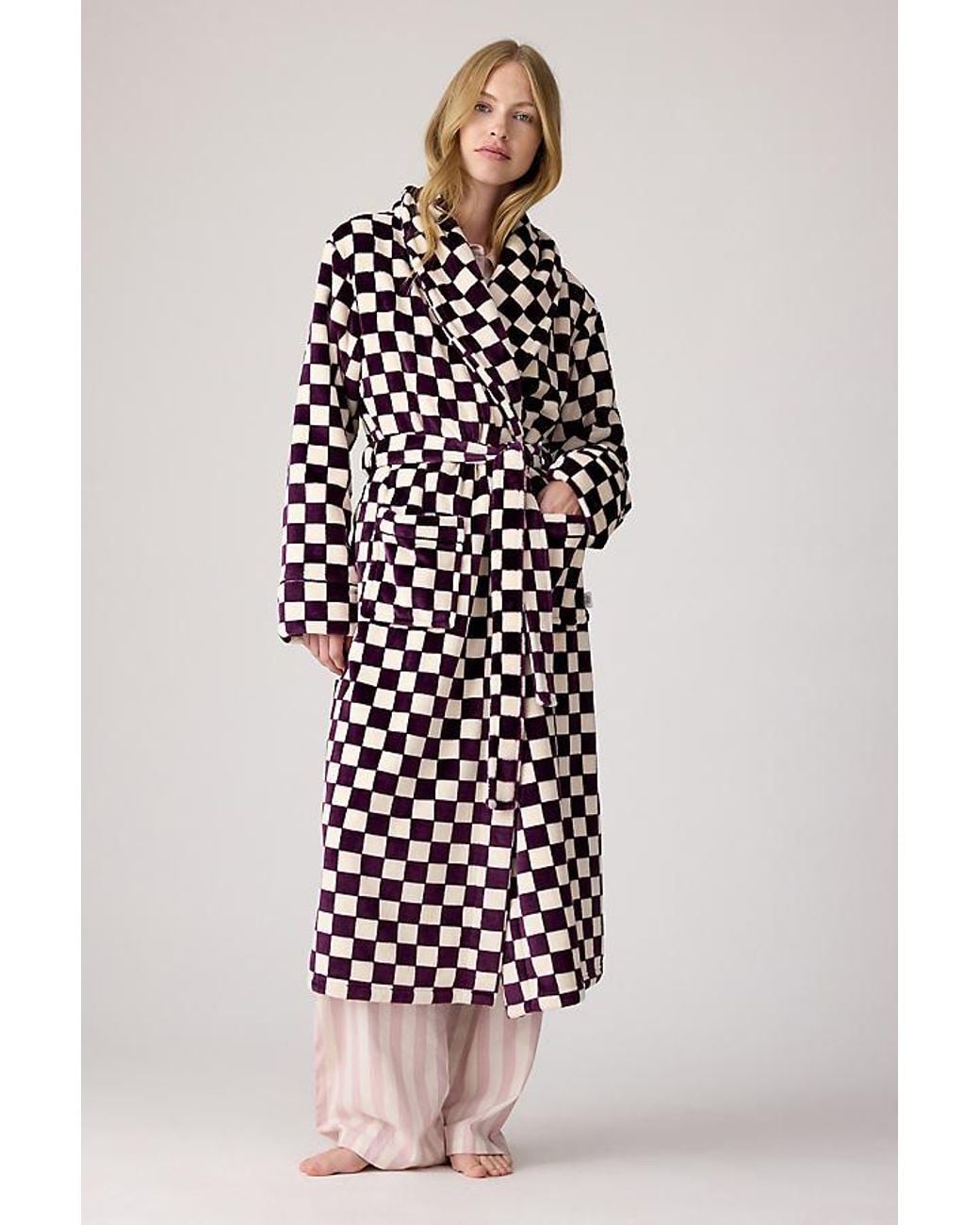 Chelsea Peers White Fleece Checkerboard Dressing Gown