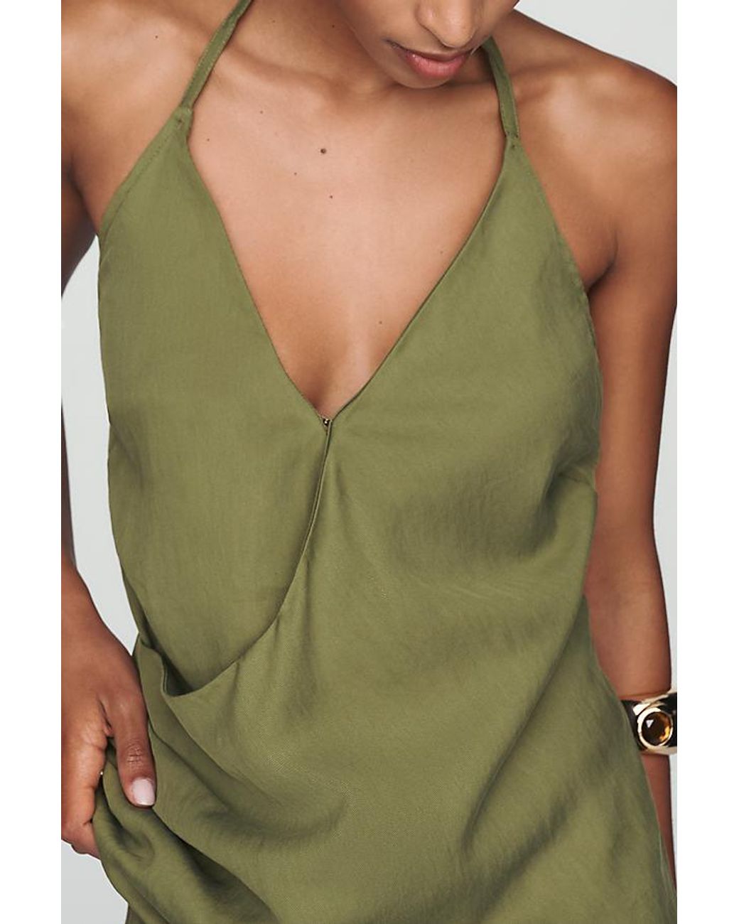 By Anthropologie Green Bias Wrap Halter Top