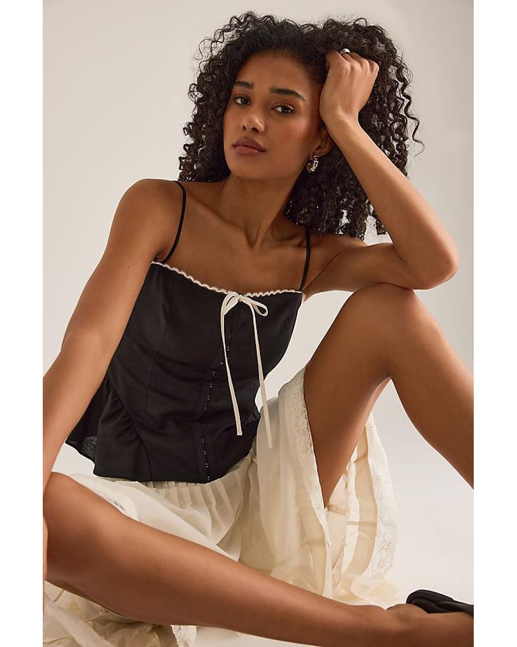 Kitri Black Adrea Linen-Blend Top