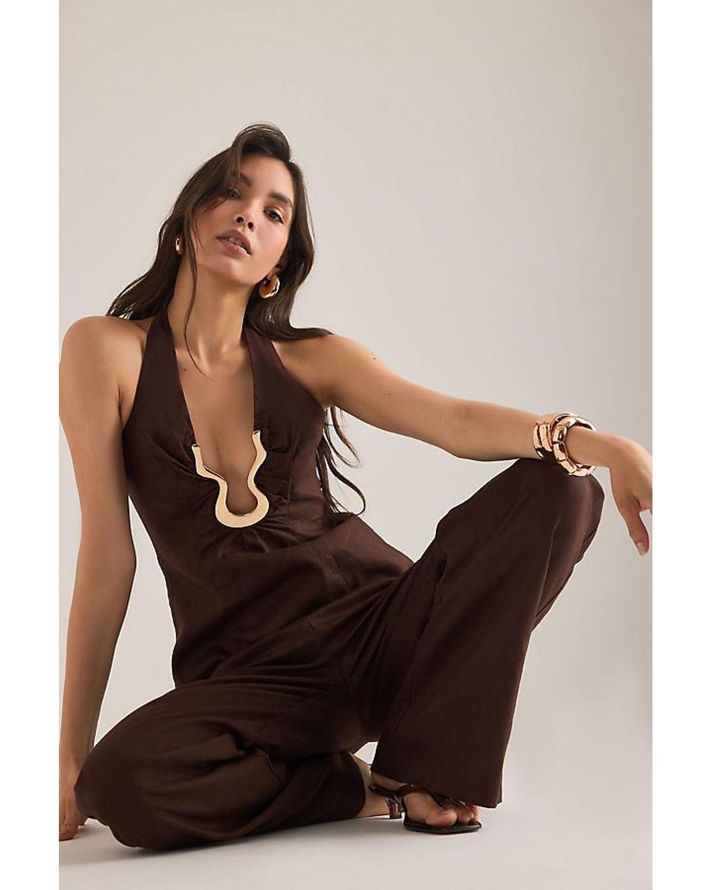 Bardot Brown Cavarly Linen Halter Top