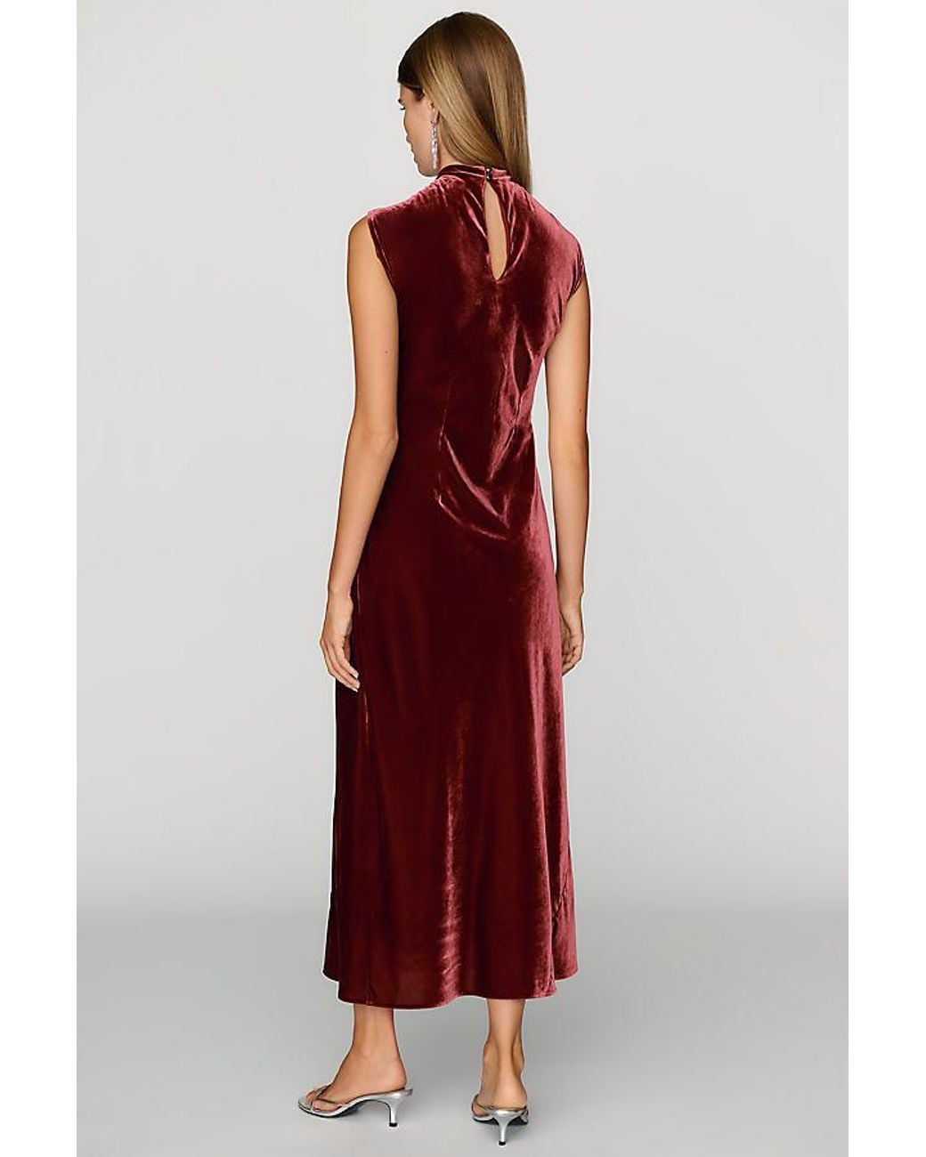 By Anthropologie Red Mock-Neck Velvet Midi Dress