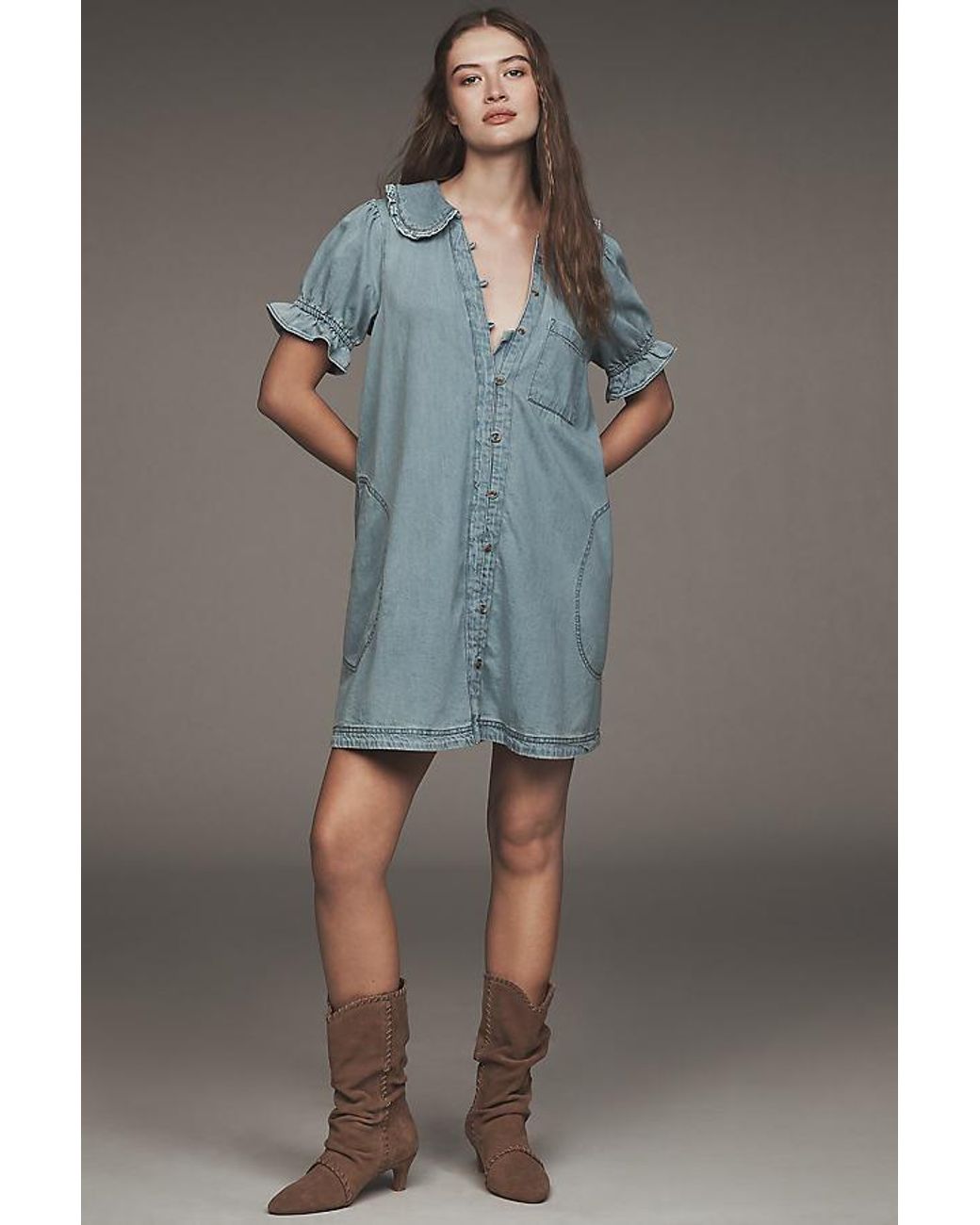Pilcro Blue The Keira Collared Button-Front Mini Dress By
