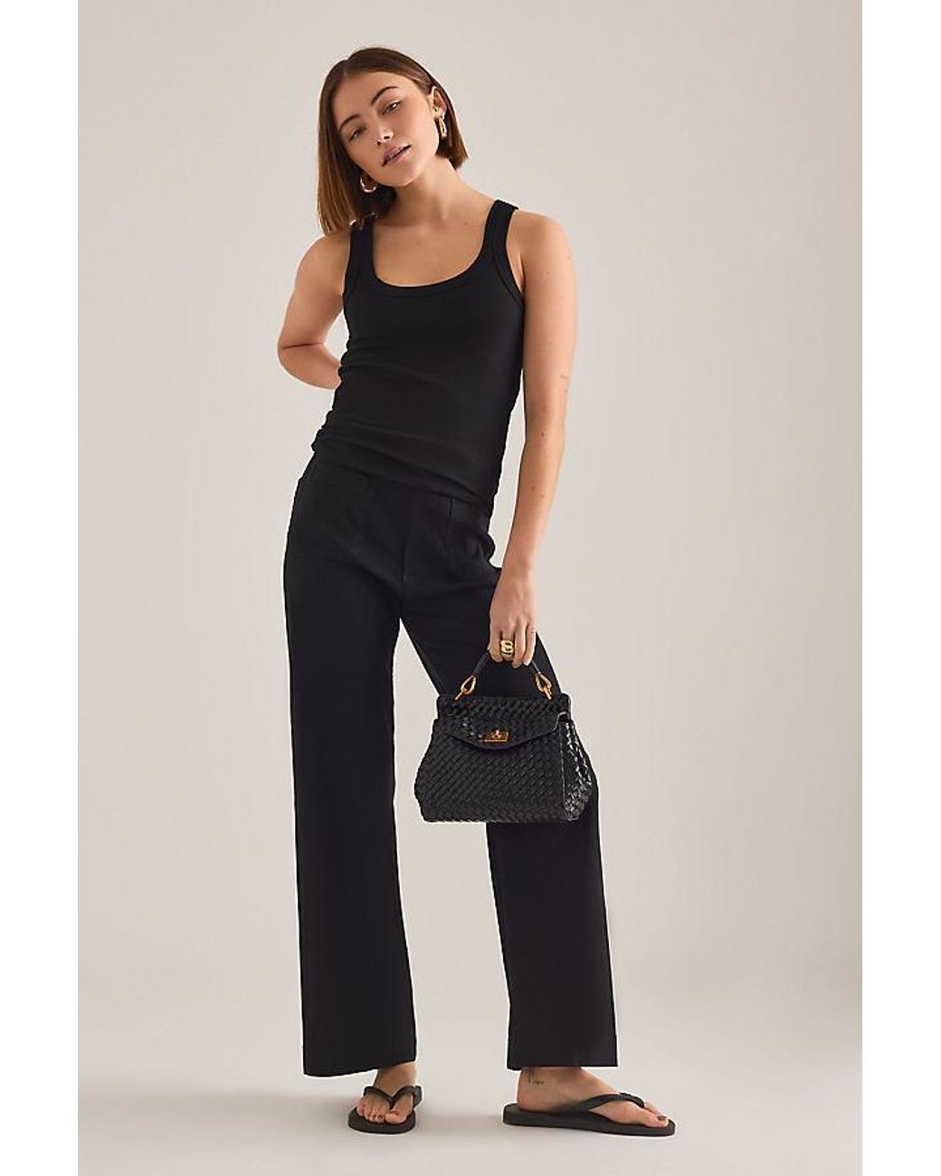 By Anthropologie Black Ribbed Scoop Tank Top