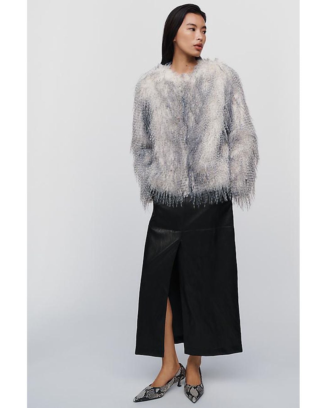 By Anthropologie Gray Shaggy Faux-Fur Jacket
