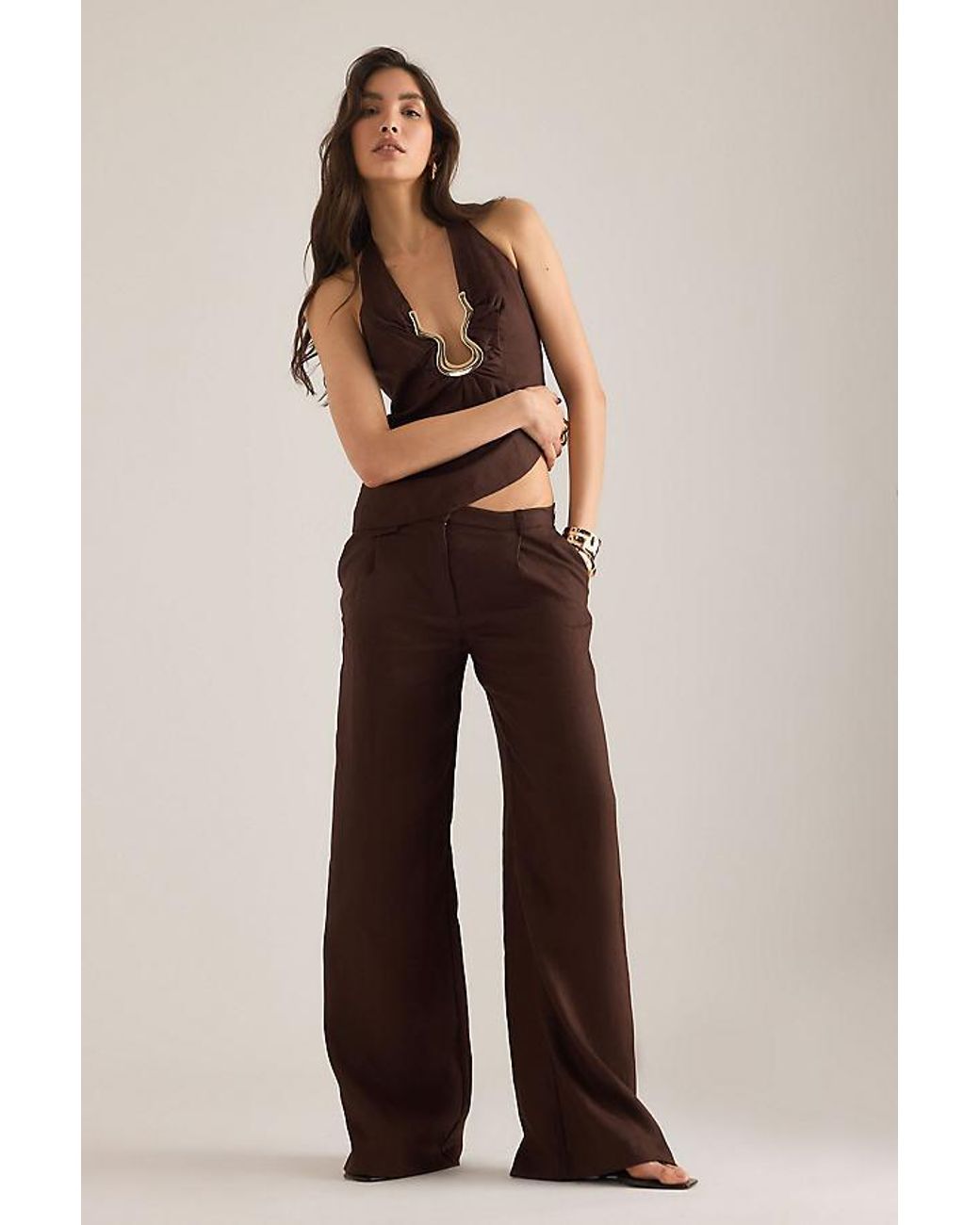 Bardot Brown Cavarly Linen Halter Top