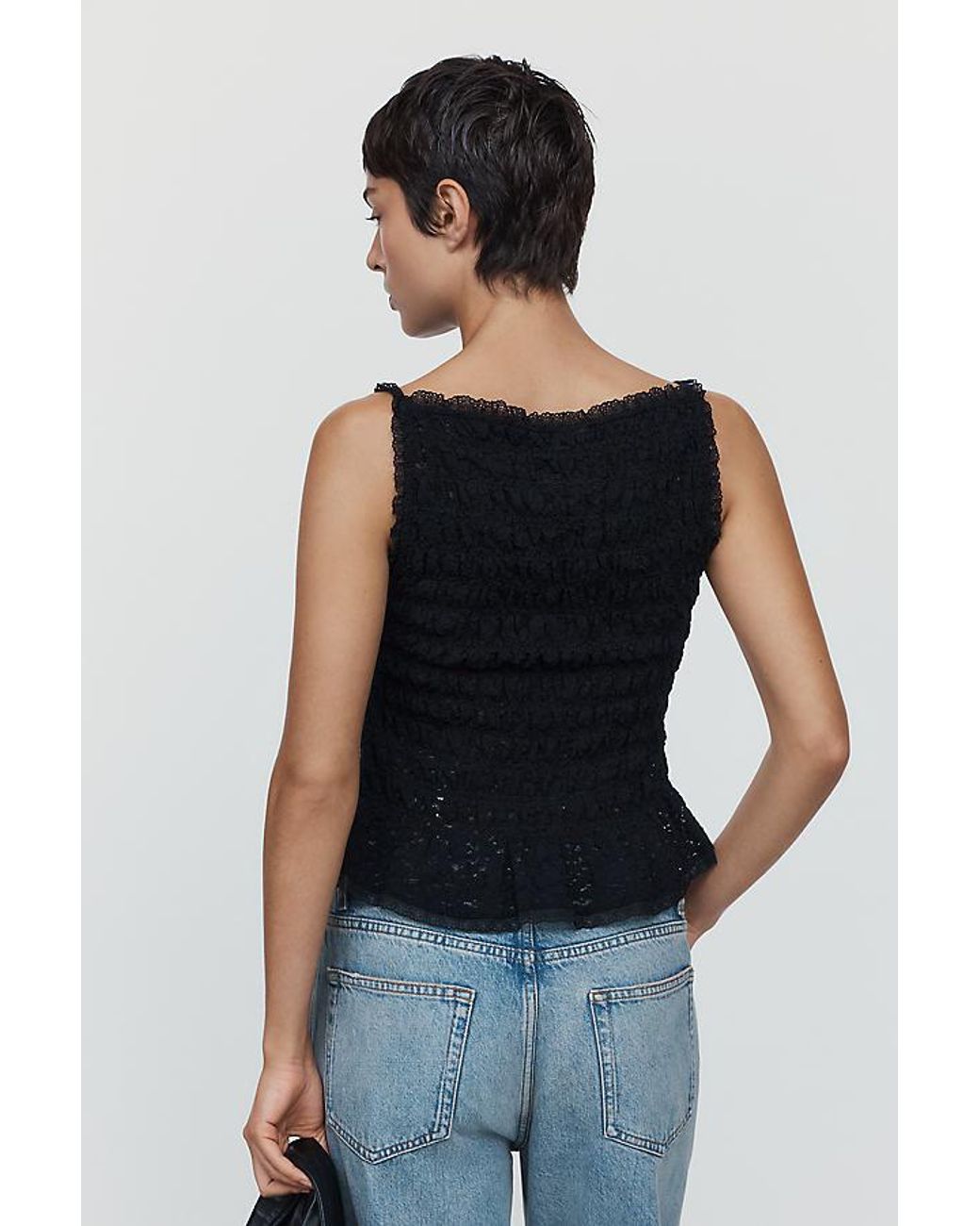 Maeve Black Shirred Tank Top