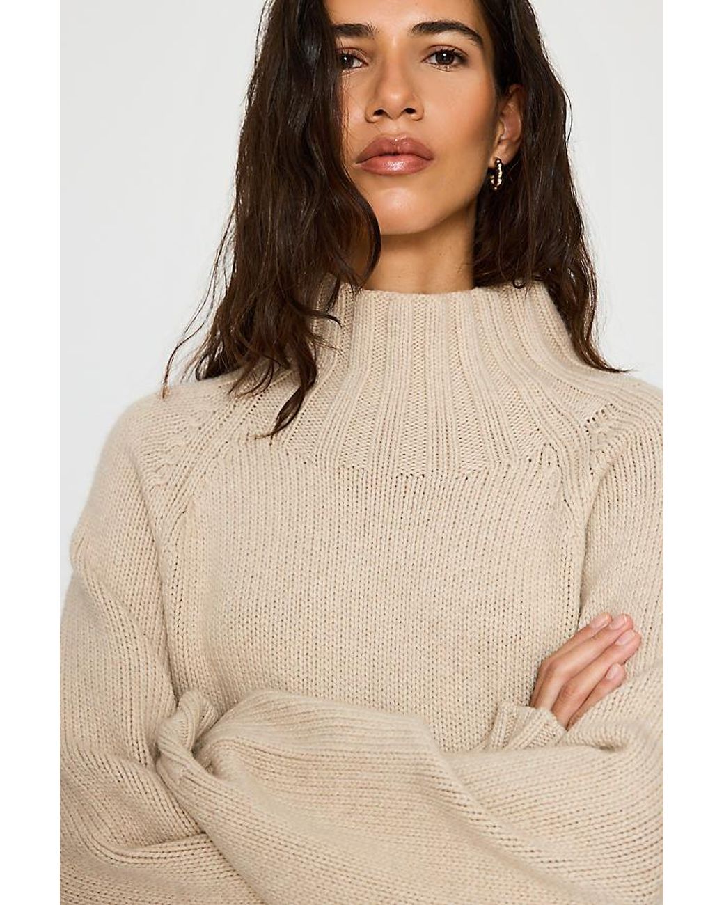 Pilcro Gray Funnel Neck Wool Cashmere Jumper