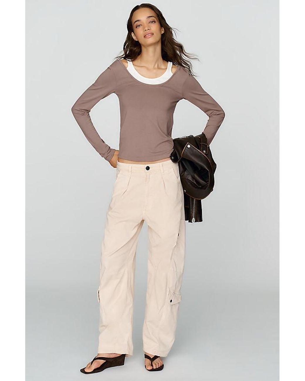 By Anthropologie Brown 100% Cotton Layered Ribbed Top