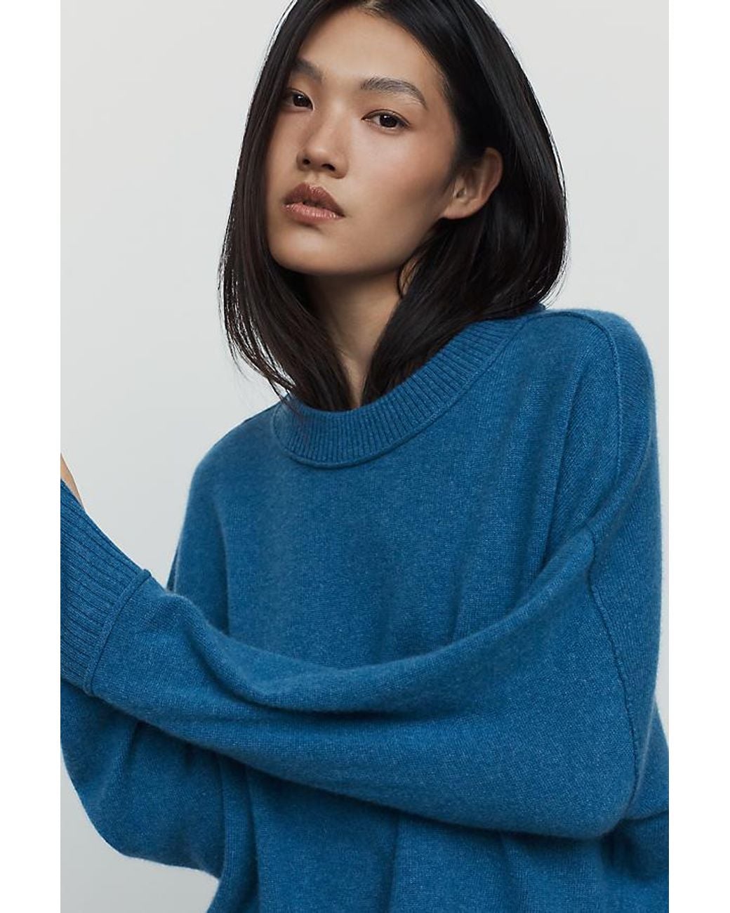By Anthropologie Blue The Goldie Cashmere Long-Sleeve Crew-Neck Jumper