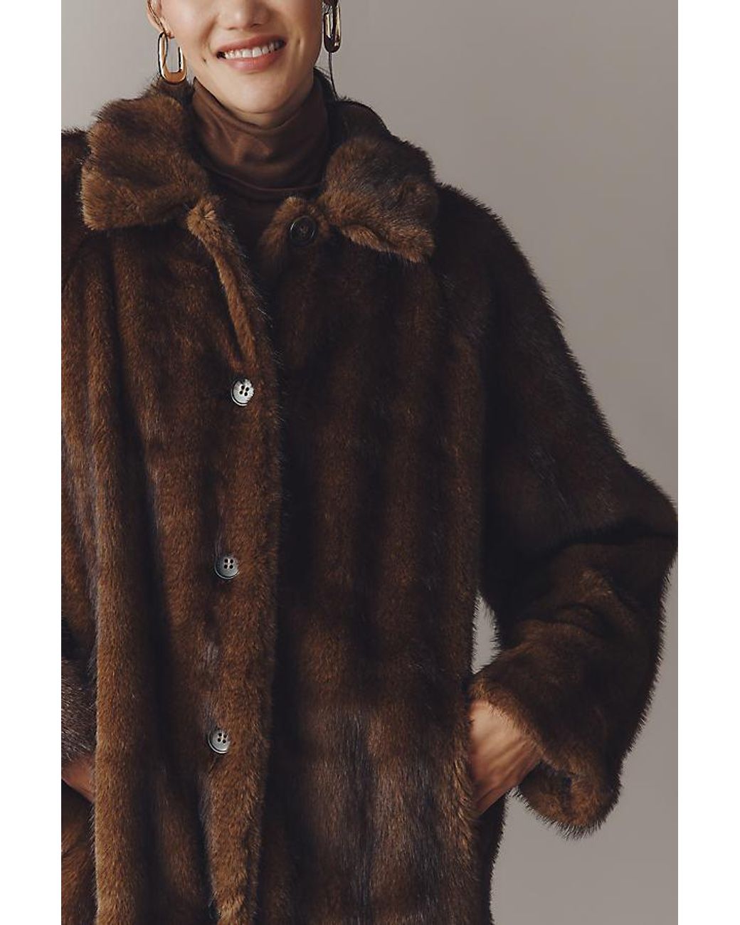 Maeve Brown Faux-Fur Channeled Long Coat