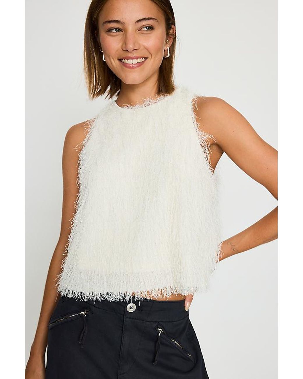 By Anthropologie White Fringed Halter Top