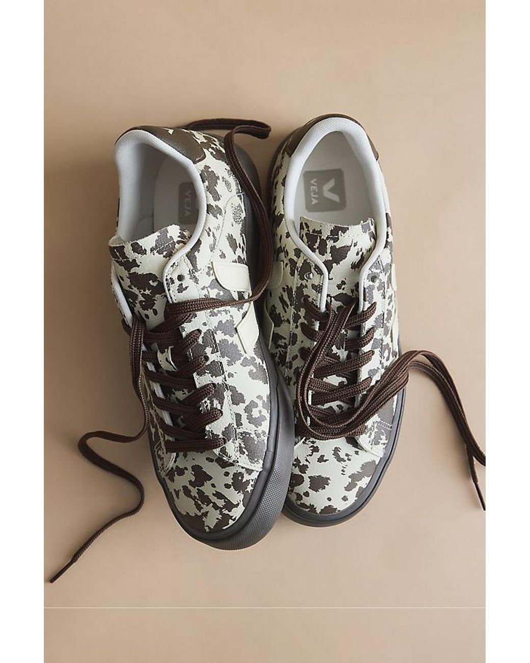 Veja Gray Campo Leather Cow Print Trainers