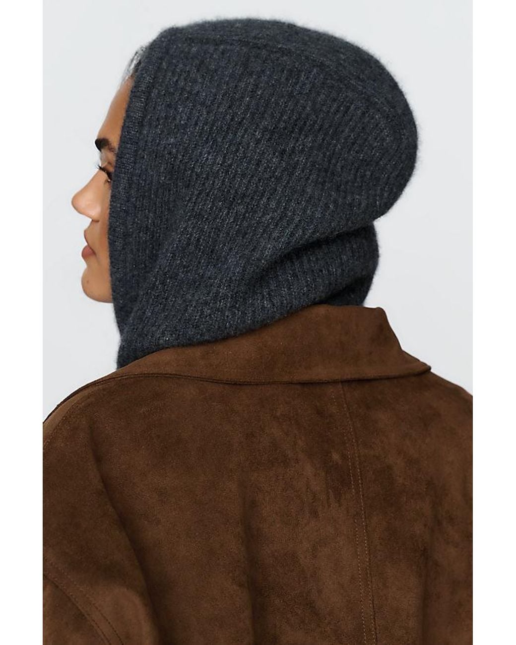 By Anthropologie Gray 100% Cashmere Ribbed Hood