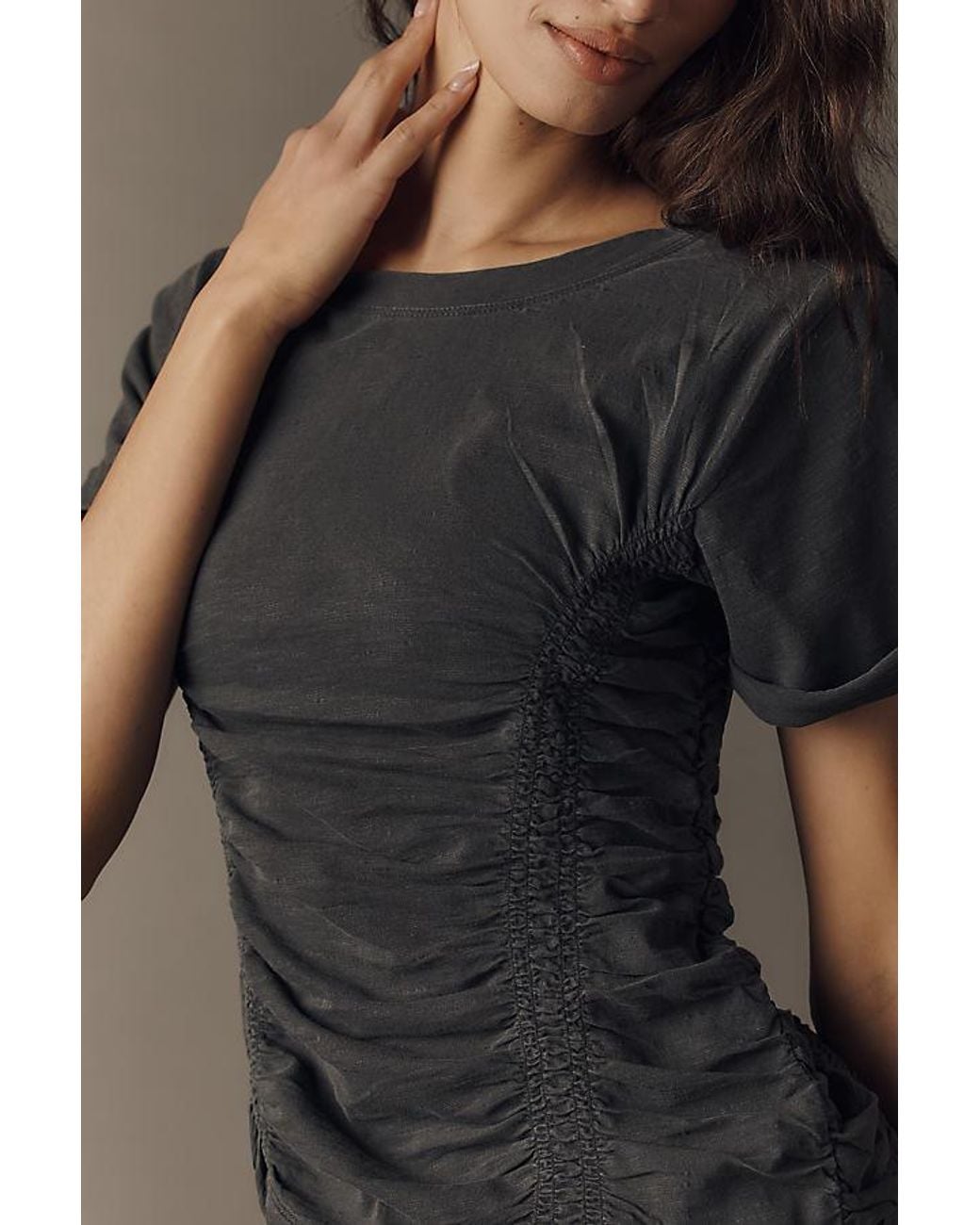 Pilcro Gray The Bennie Slim Crew Neck Cotton-Slub T-Shirt By Cinched Edition