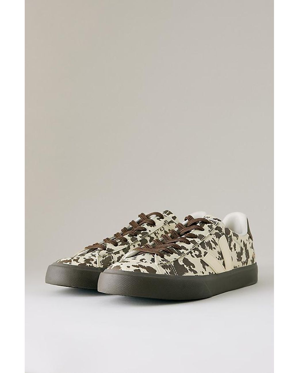 Veja Gray Campo Leather Cow Print Trainers