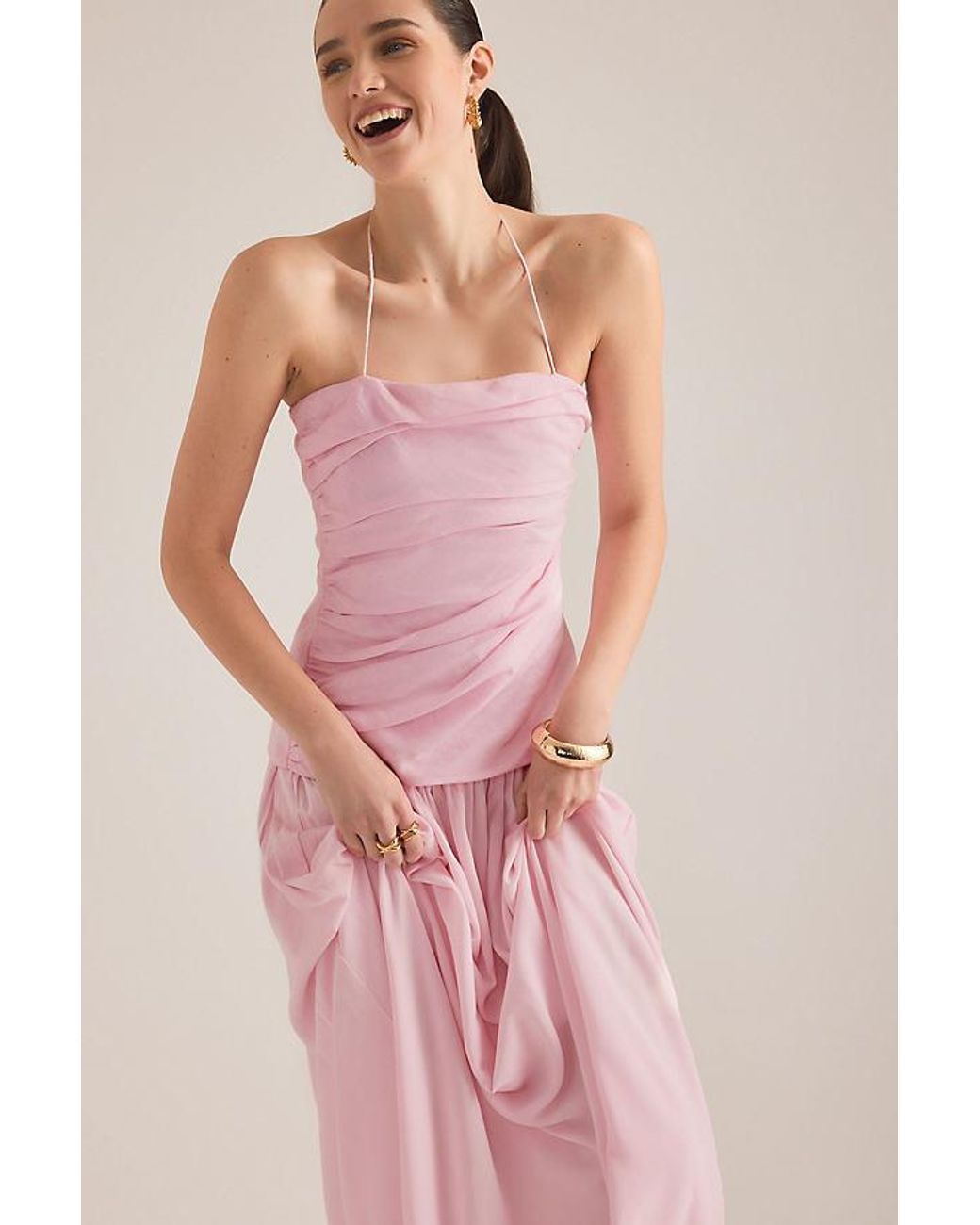 Faithfull The Brand Pink Notte Ruched Drop-Waist Maxi Dress