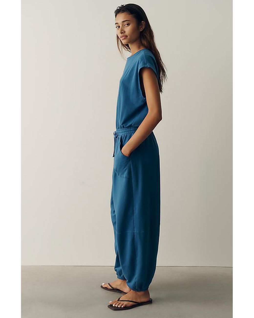 Daily Practice Blue Short Sleeve Knit Jumpsuit