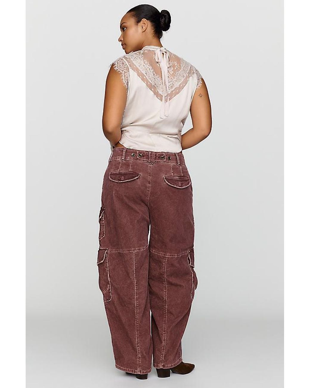 Pilcro Purple Aero Corduroy Wide-Leg Cargo Pants By