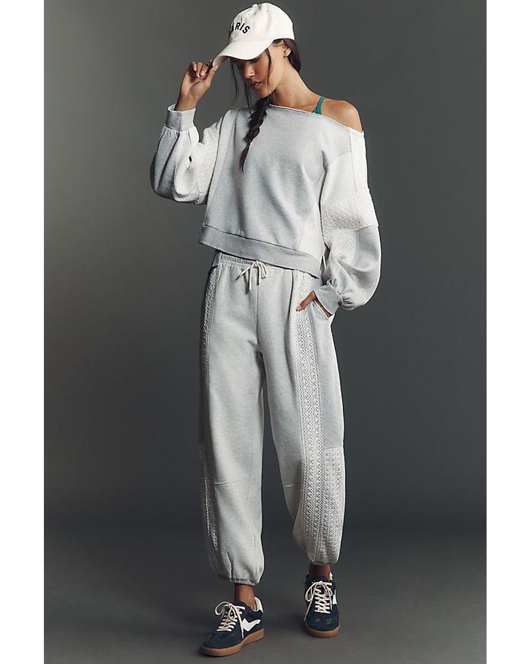 Daily Practice Gray Crew-Neck Lace Panel Sweatshirt
