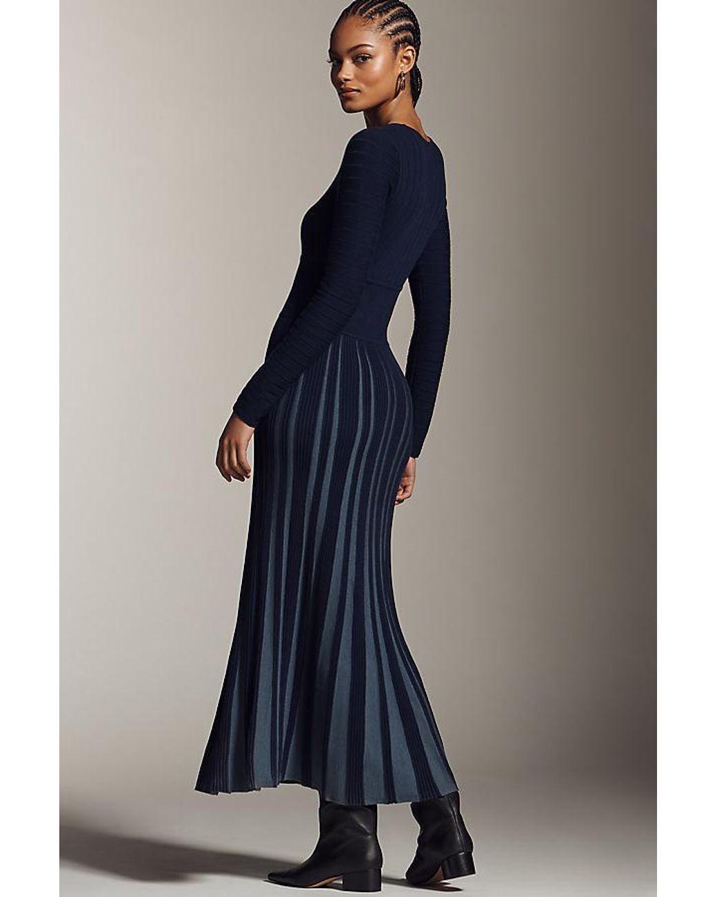 Mare Mare Blue Long-Sleeve Slim Knit Maxi Dress
