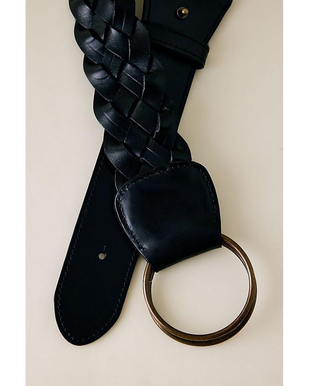 By Anthropologie Black Leather Braid Belt