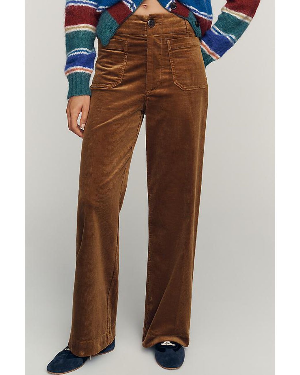 Maeve Blue The Colette Full-Length Wide-Leg Trousers By Corduroy Edition