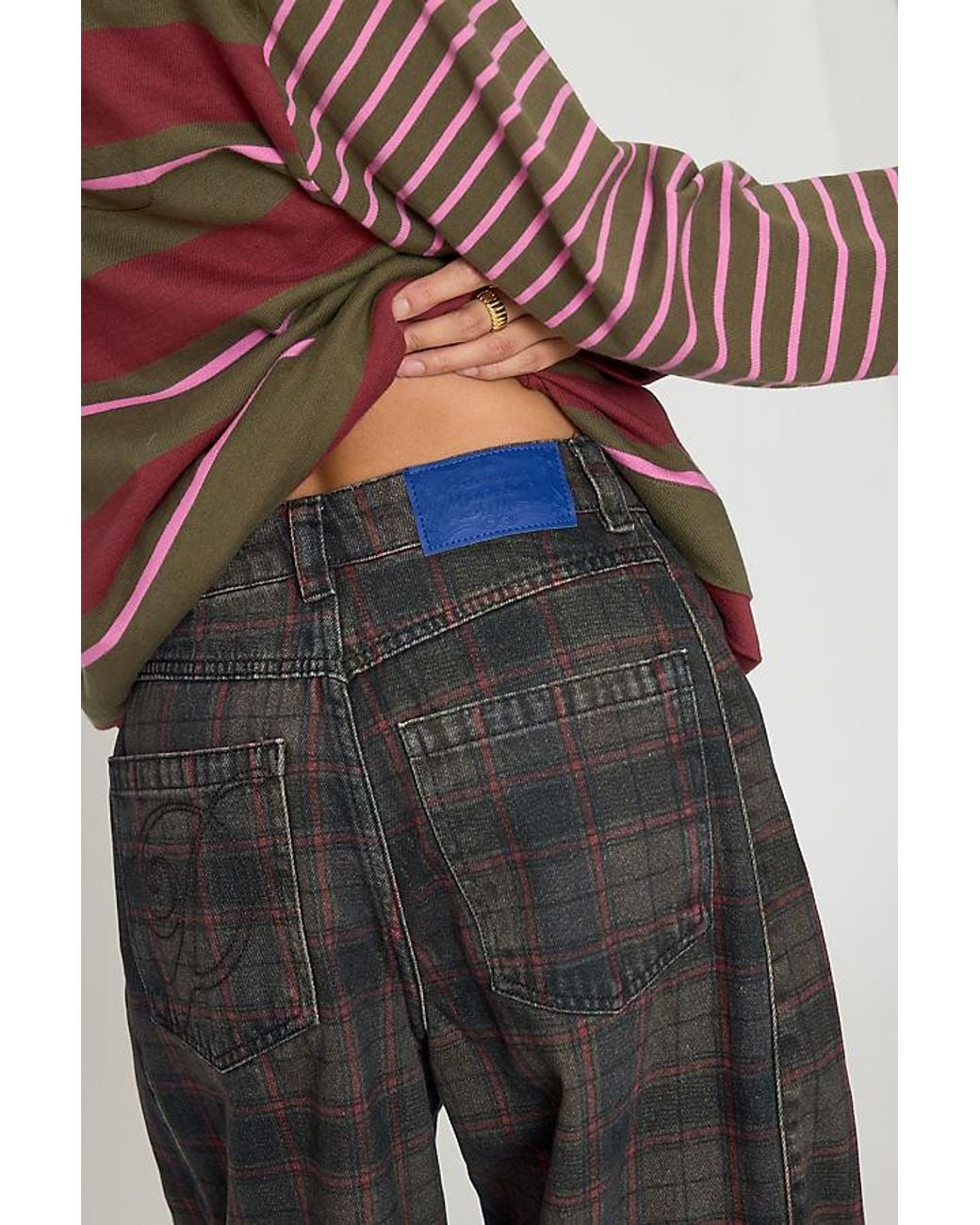Damson Madder Red Erika Check Mid-Rise Barrel Jeans